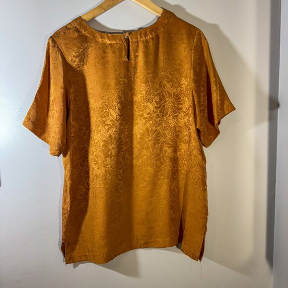 Vintage STUNT Collections 100% Silk Jacquard Blouse | Burnt Orange Gold Size M - Picture 3 of 9